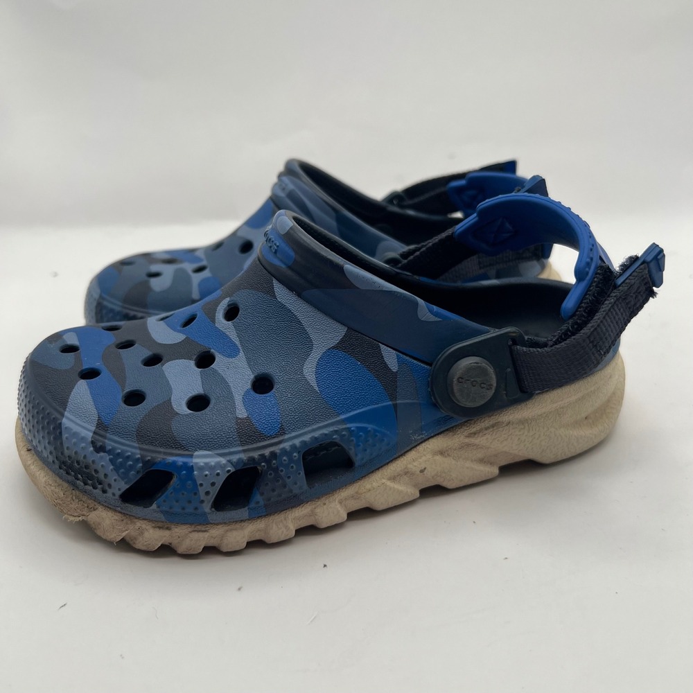 Crocs Kids Duet Max II Redux Clogs Blue Camo Adjustable Strap Shoes C 12 Boys